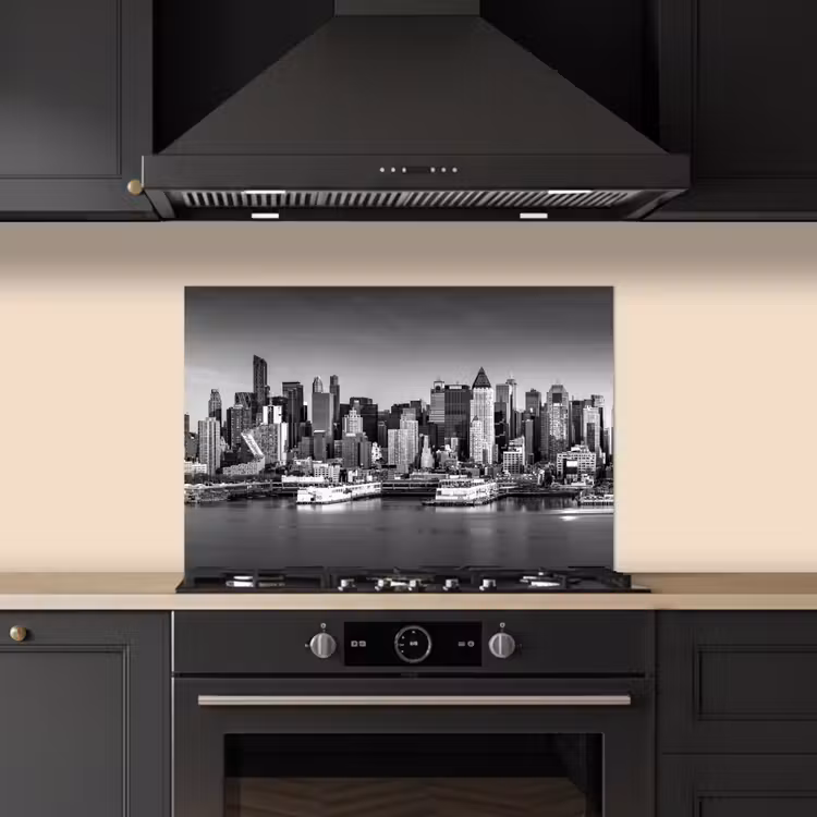 Spatscherm keuken - Skyline - Stad - Wolkenkrabbers - Zwart - Wit — 2