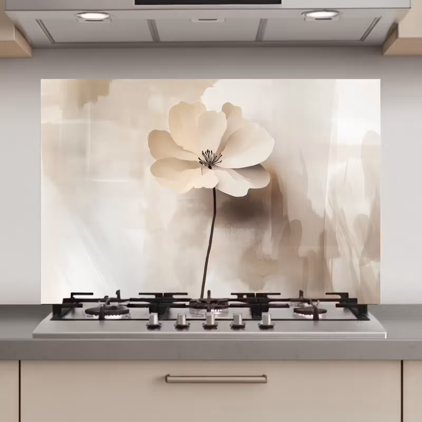 Spatscherm keuken - Bloem - Beige - Verf - Schaduw — 1