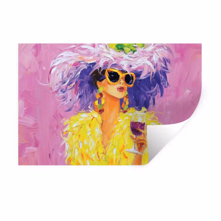 Muursticker - Zonnebril - Vrouw - Jas - Veren — 1