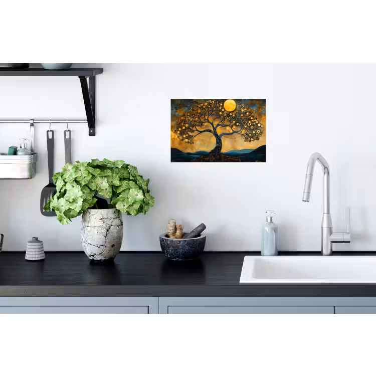 Muursticker - Boom - Maan - Bloemen - Goud - Kunst — 2