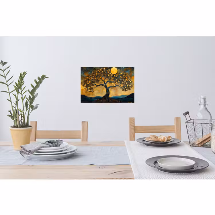 Muursticker - Boom - Maan - Bloemen - Goud - Kunst — 3