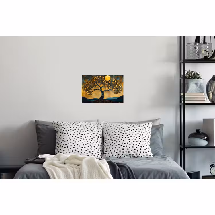 Muursticker - Boom - Maan - Bloemen - Goud - Kunst — 5