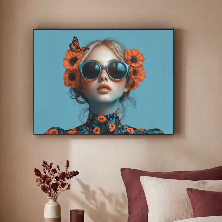 Art Frame - Vrouw - Blauw - Vlinder - Bloemen - Aesthetic — 2