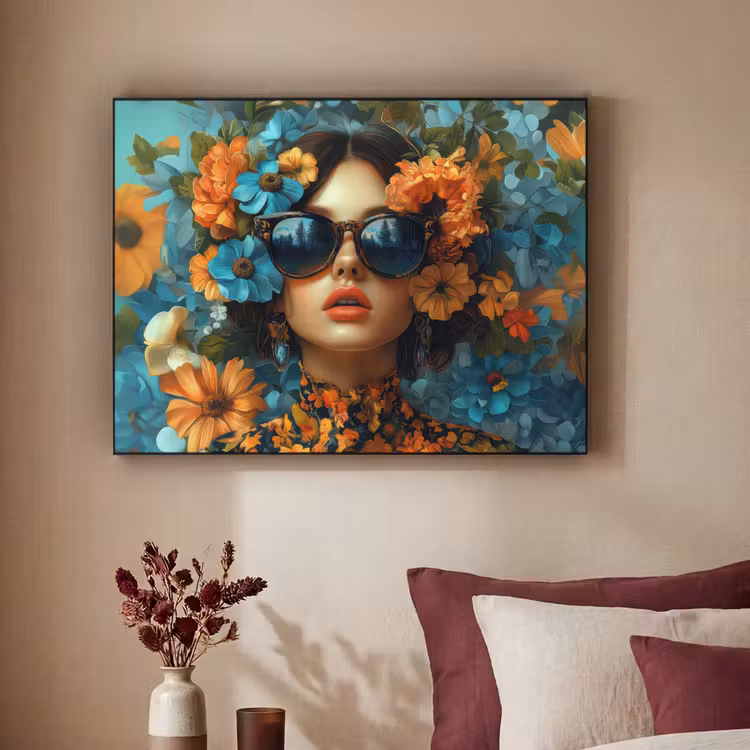 Art Frame - Vrouw - Bloemen - Oranje - Blauw - Modern — 2