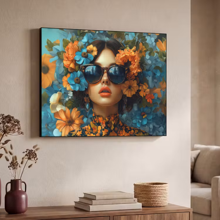 Art Frame - Vrouw - Bloemen - Oranje - Blauw - Modern — 4