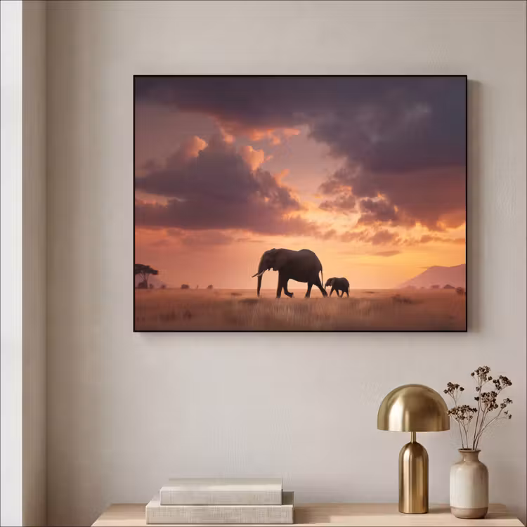 Art Frame - Olifanten - Grasland - Zonsondergang — 3