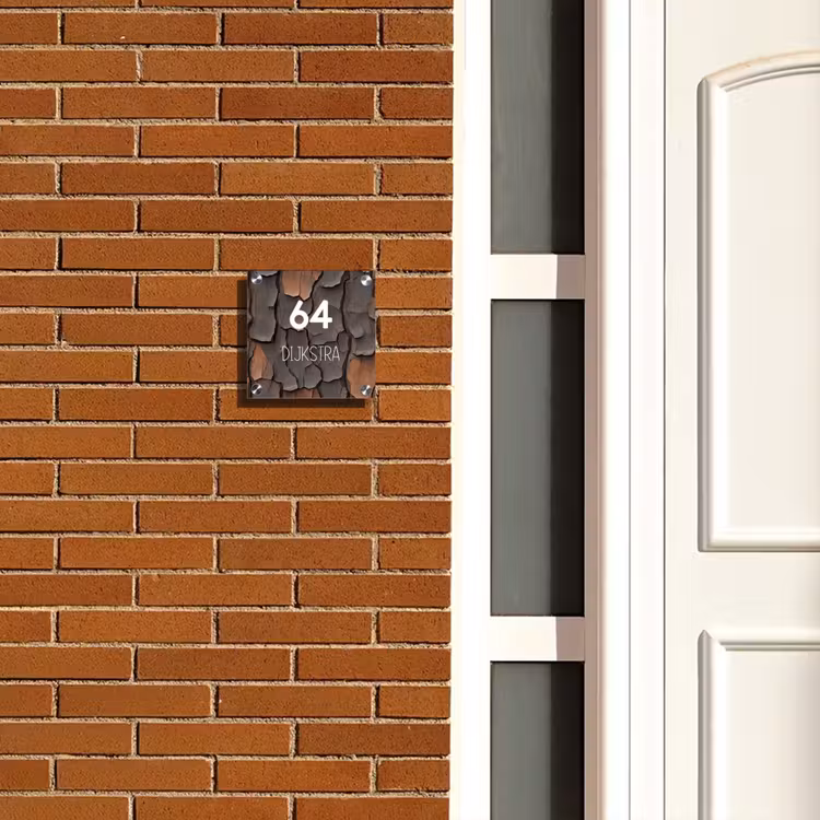 Naambordje voordeur - Vierkant - Boomschors - Modern — 5
