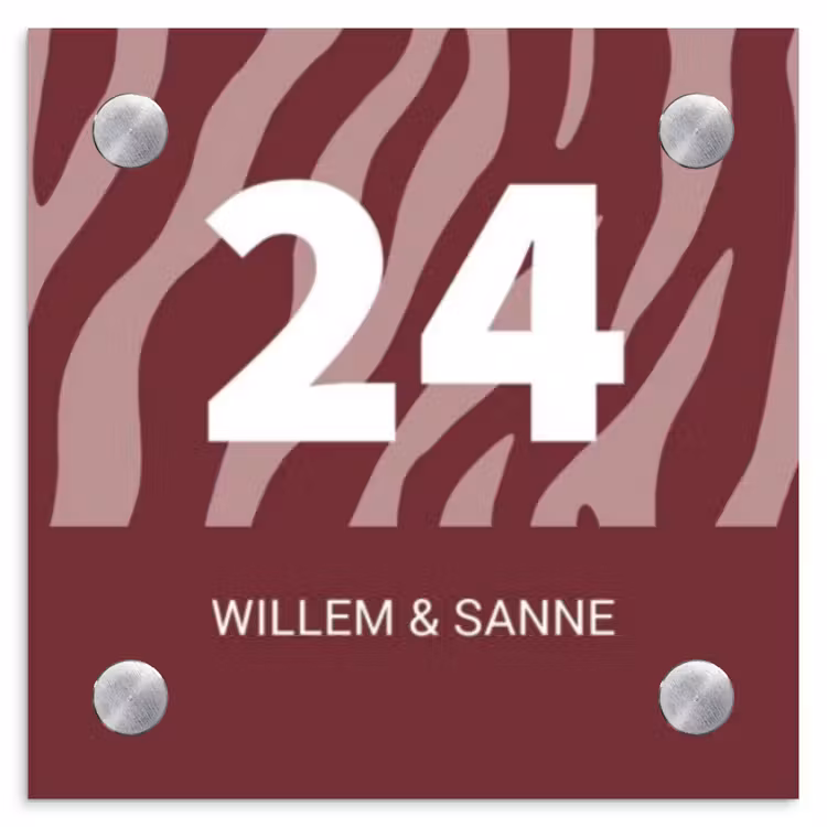 Naambordje voordeur - Vierkant - Bordeaux zebra - Klassiek — 1