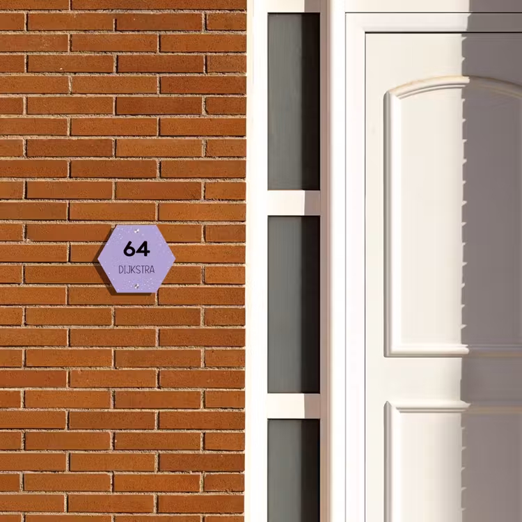 Naambordje voordeur - Hexagon - Paars met stippen - Modern — 2