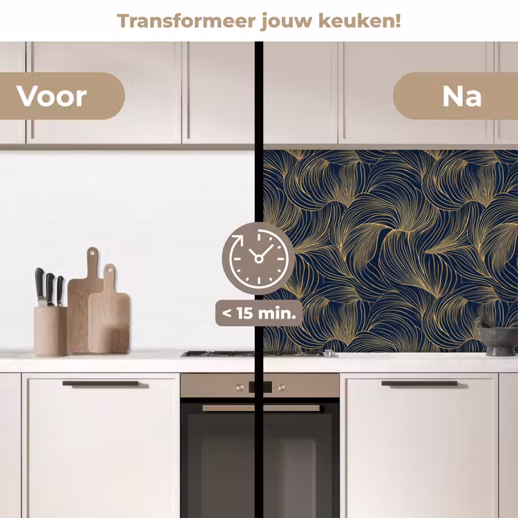 Keuken achterwand - Abstract - Lijnen - Blauw - Goud — 3