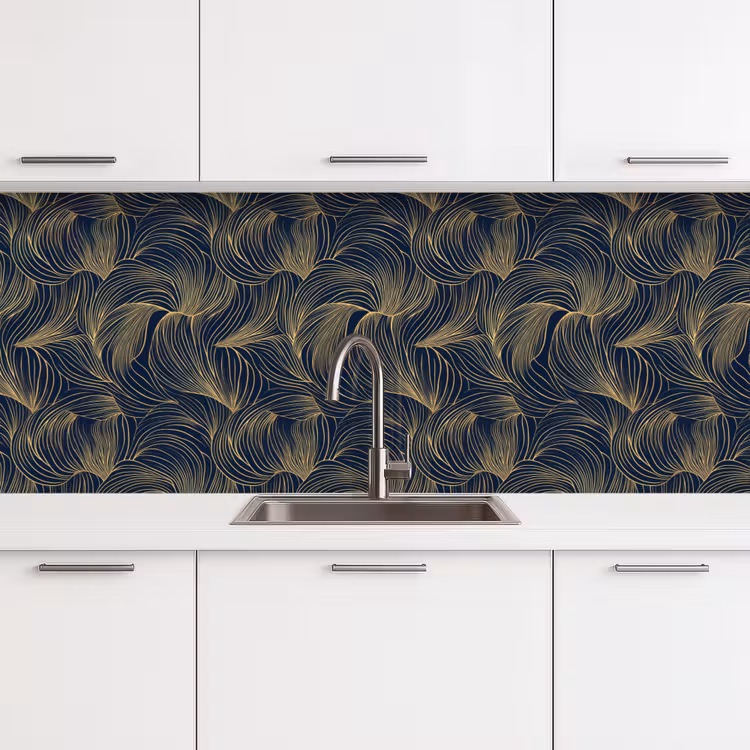 Keuken achterwand - Abstract - Lijnen - Blauw - Goud — 4
