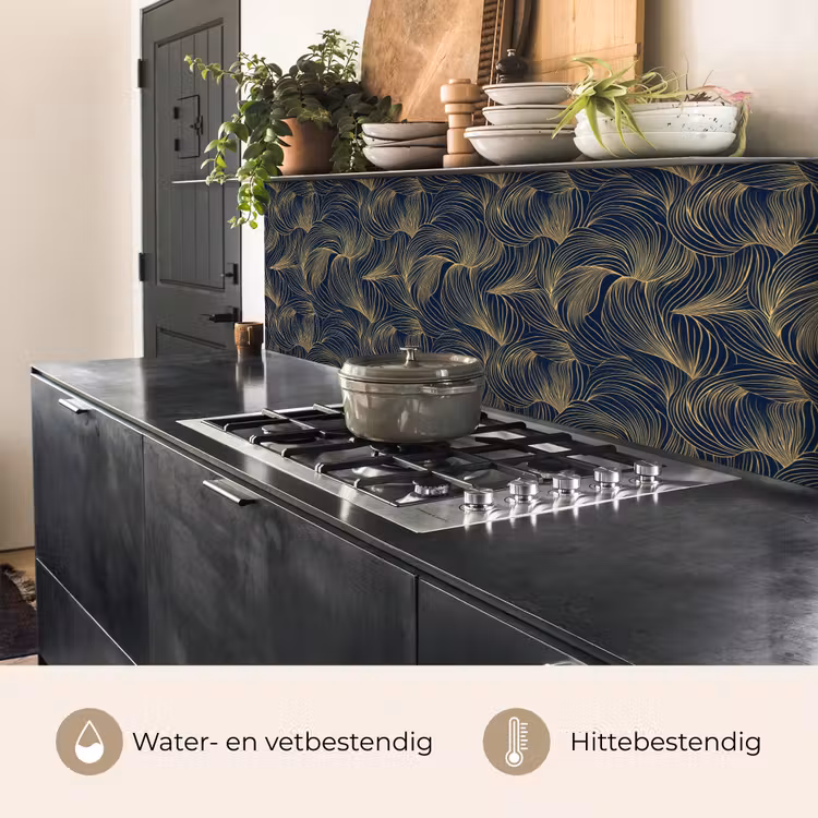 Keuken achterwand - Abstract - Lijnen - Blauw - Goud — 5