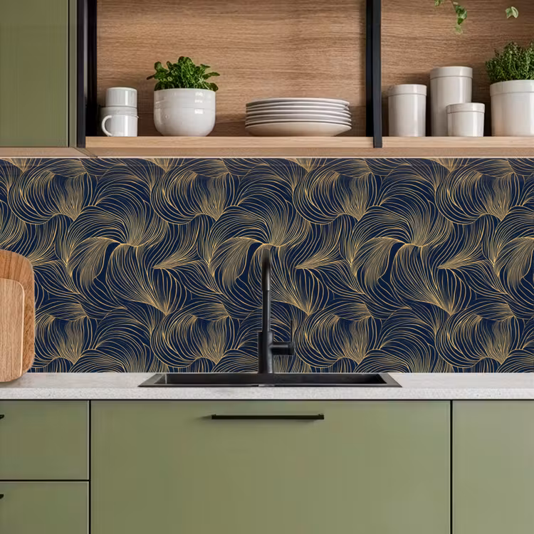 Keuken achterwand - Abstract - Lijnen - Blauw - Goud — 8