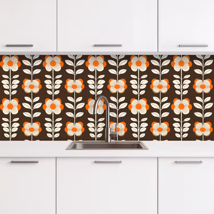 Keuken achterwand - Bloemen - Retro - Bruin — 4