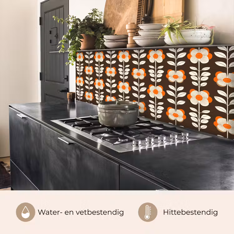 Keuken achterwand - Bloemen - Retro - Bruin — 5