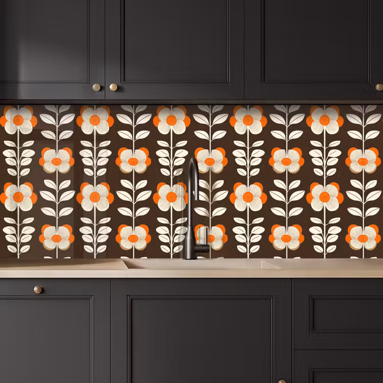 Keuken achterwand - Bloemen - Retro - Bruin — 6