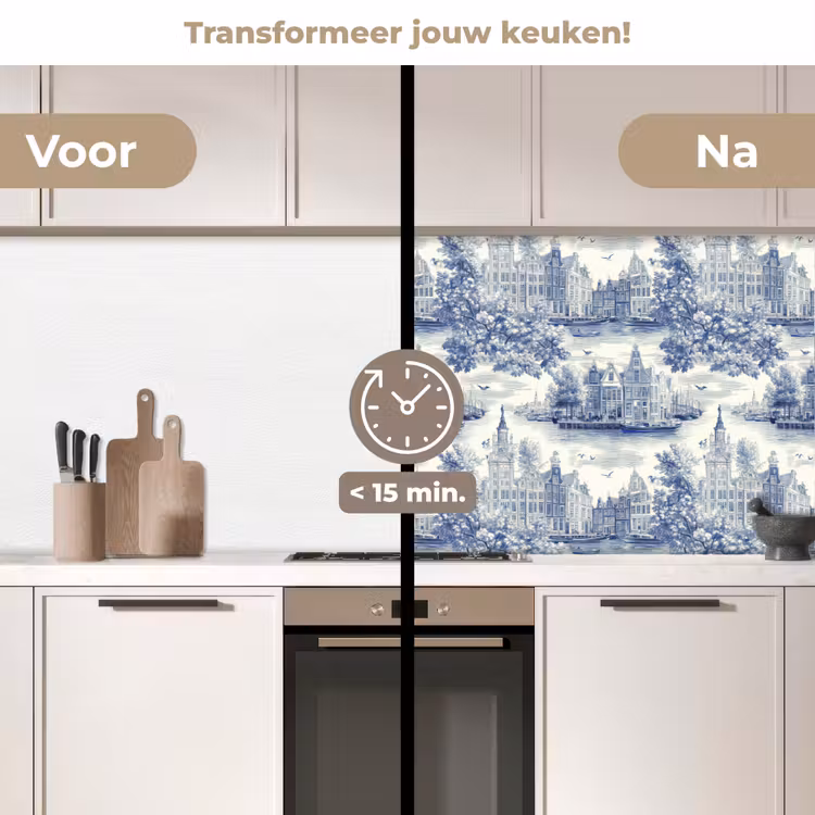 Keuken achterwand - Huizen - Bomen - Water - Vogels - Blauw — 3