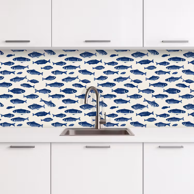 Keuken achterwand - Vissen - Patroon - Blauw - Wit — 4