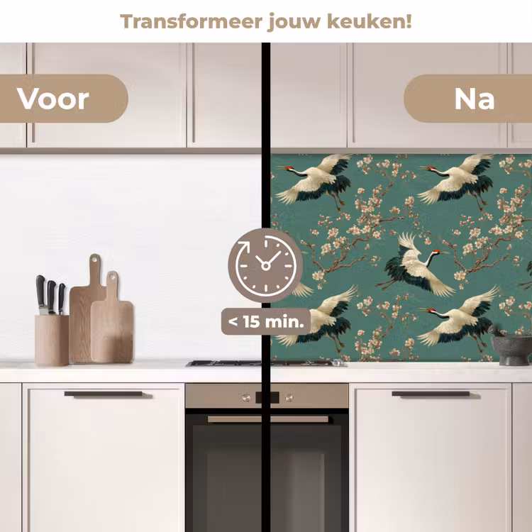 Keuken achterwand - Kersenbloesem - Kraamvogels - Groen — 3