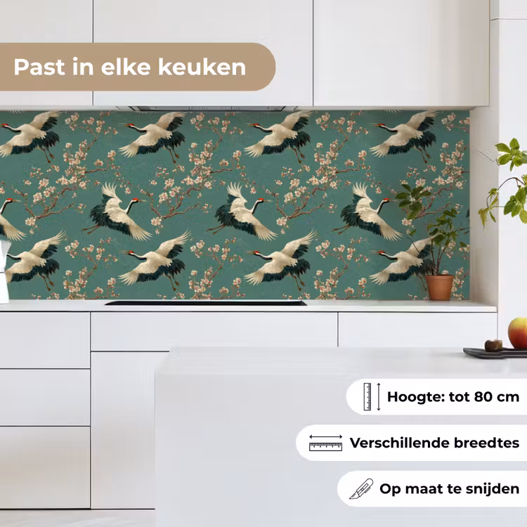 Keuken achterwand - Kersenbloesem - Kraamvogels - Groen — 7