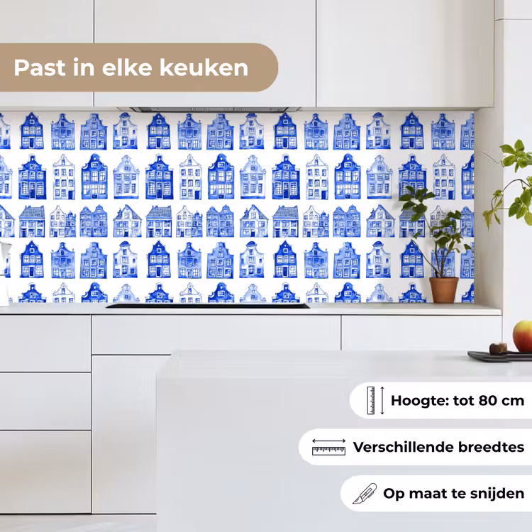 Keuken achterwand - Patroon - Huizen - Blauw — 7