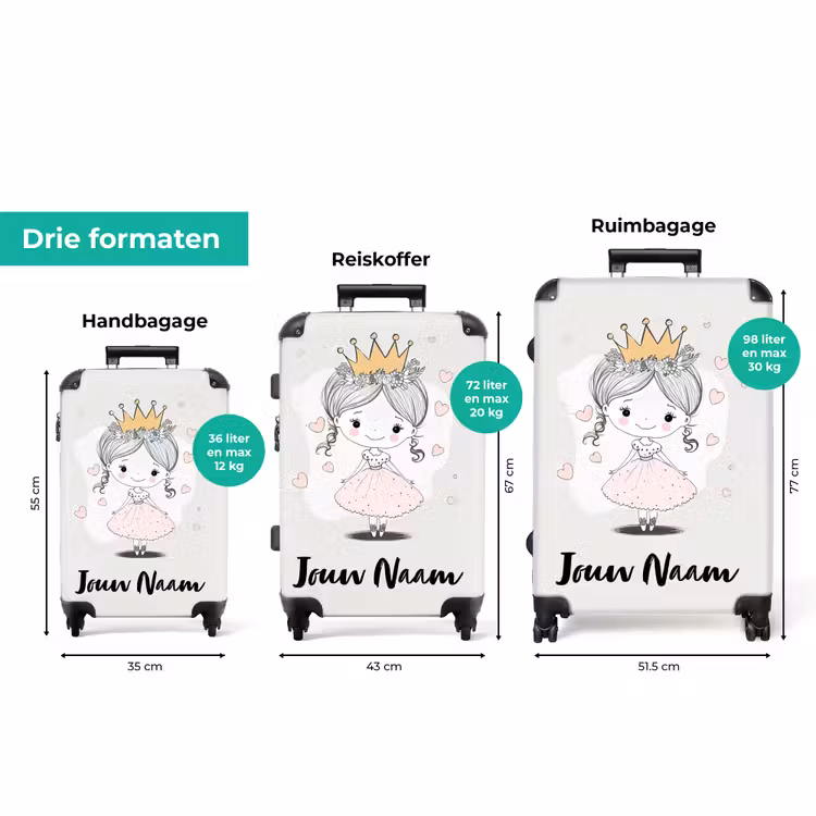Koffer met naam - Prinses met kroon en roze hartjes — 8