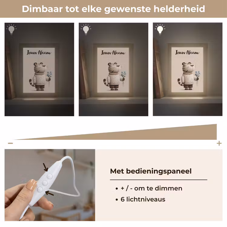 Nachtlampje met naam - Tijger - Blauwe bloemen - Rustig — 6