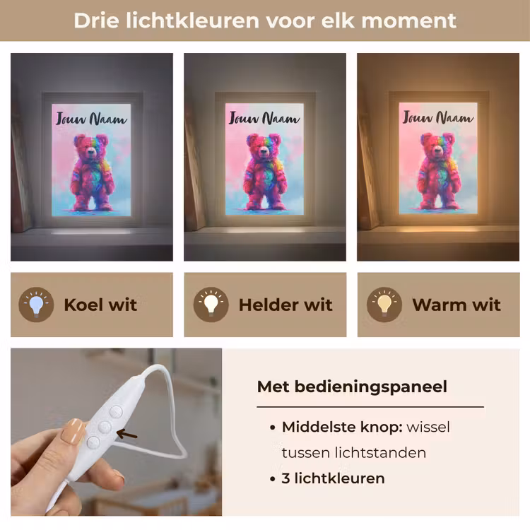 Nachtlampje met naam - Beer - Kleurrijk - Dier — 5