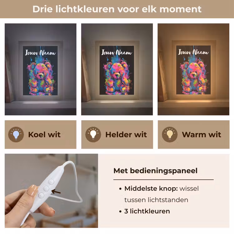 Nachtlampje met naam - Beer - Verf - Kleurrijk - Knuffeldier — 5