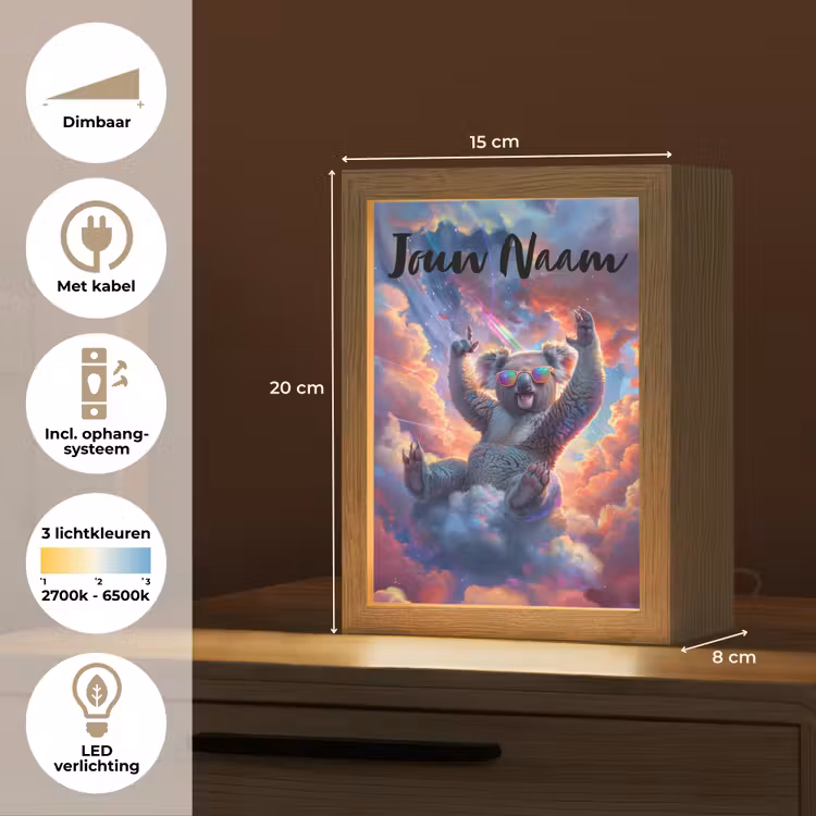 Nachtlampje met naam - Koala - Dier - Zonnebril - Wolken — 2