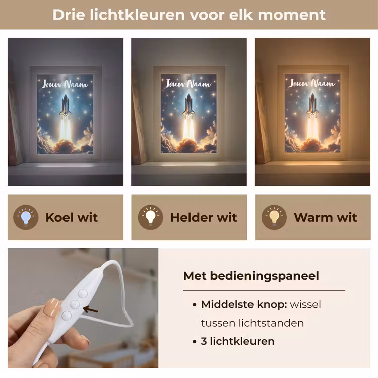 Nachtlampje met naam - Ruimtevaart - Raket - Space - Sterren — 5