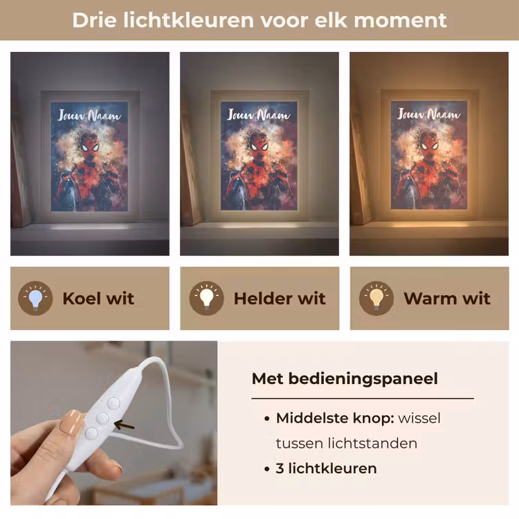 Nachtlampje met naam - Superheld - Jongens - Rook - Kleuren — 5