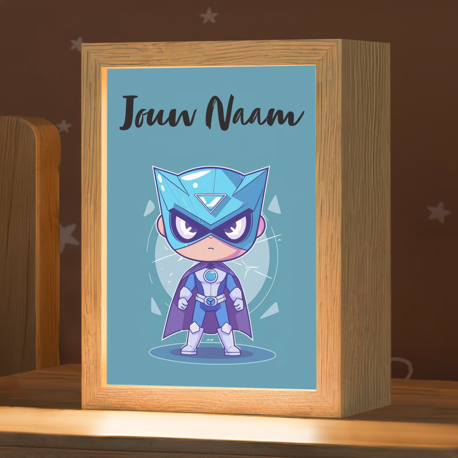 Nachtlampje met naam - Superheld - Blauw - Jongens — 1