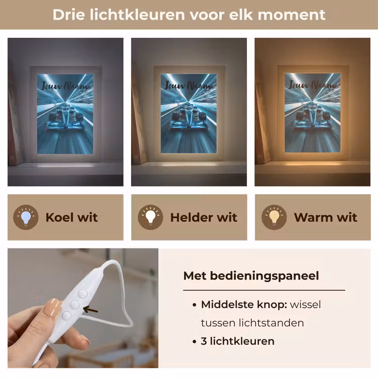 Nachtlampje met naam - Race - Auto - Formule 1 - Jongens - Blauw — 5