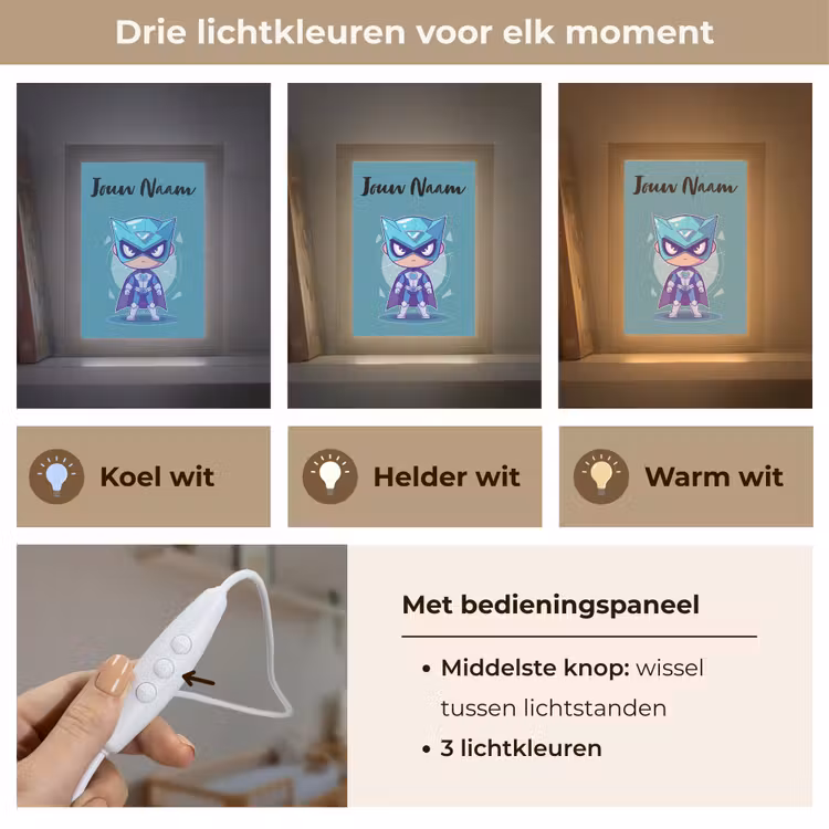 Nachtlampje met naam - Superheld - Blauw - Jongens — 5