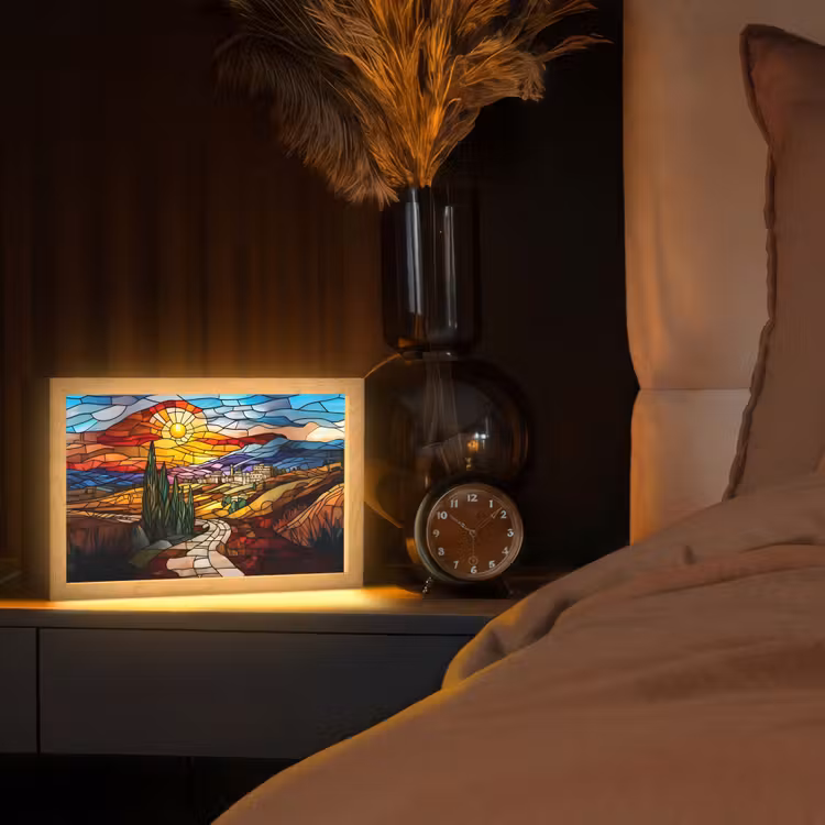 Tafellamp - Mozaïek - Zon - Landschap - Dorp — 2