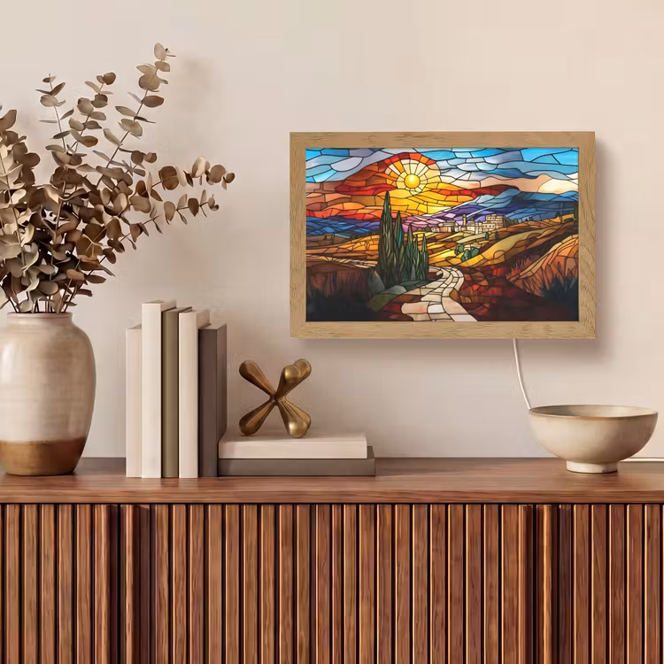 Tafellamp - Mozaïek - Zon - Landschap - Dorp — 3