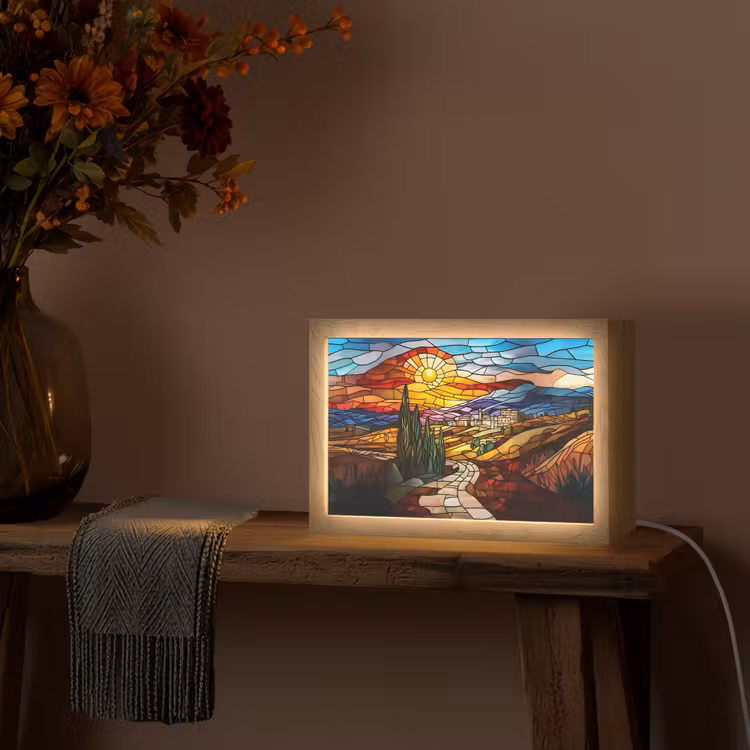Tafellamp - Mozaïek - Zon - Landschap - Dorp — 4