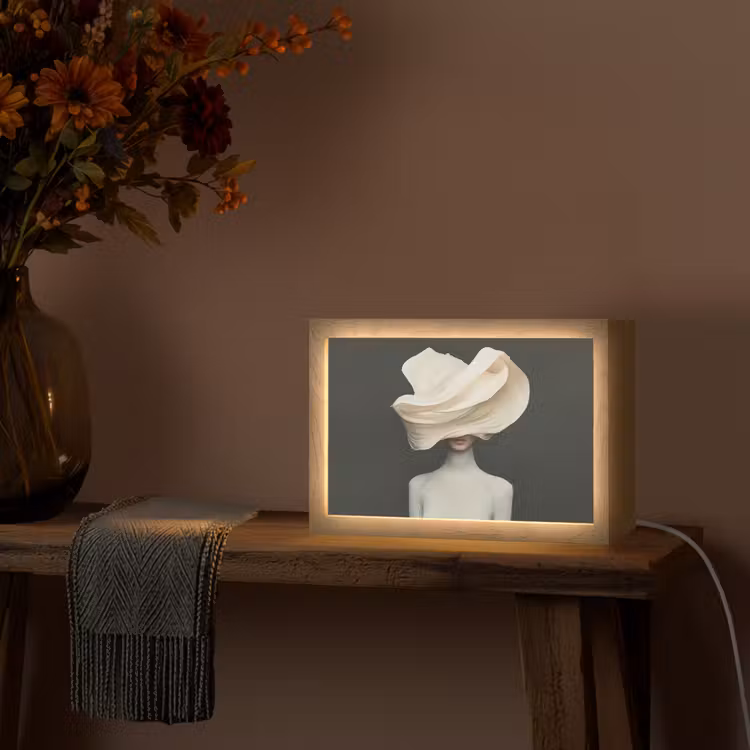 Tafellamp - Vrouw - Beige - hoed — 4