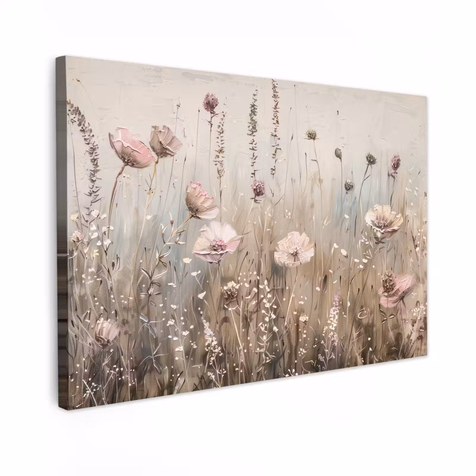Canvas schilderij - Bloemen - Roze - Modern - Beige — 1