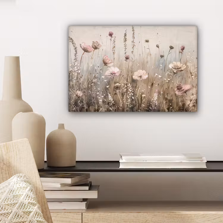 Canvas schilderij - Bloemen - Roze - Modern - Beige — 5