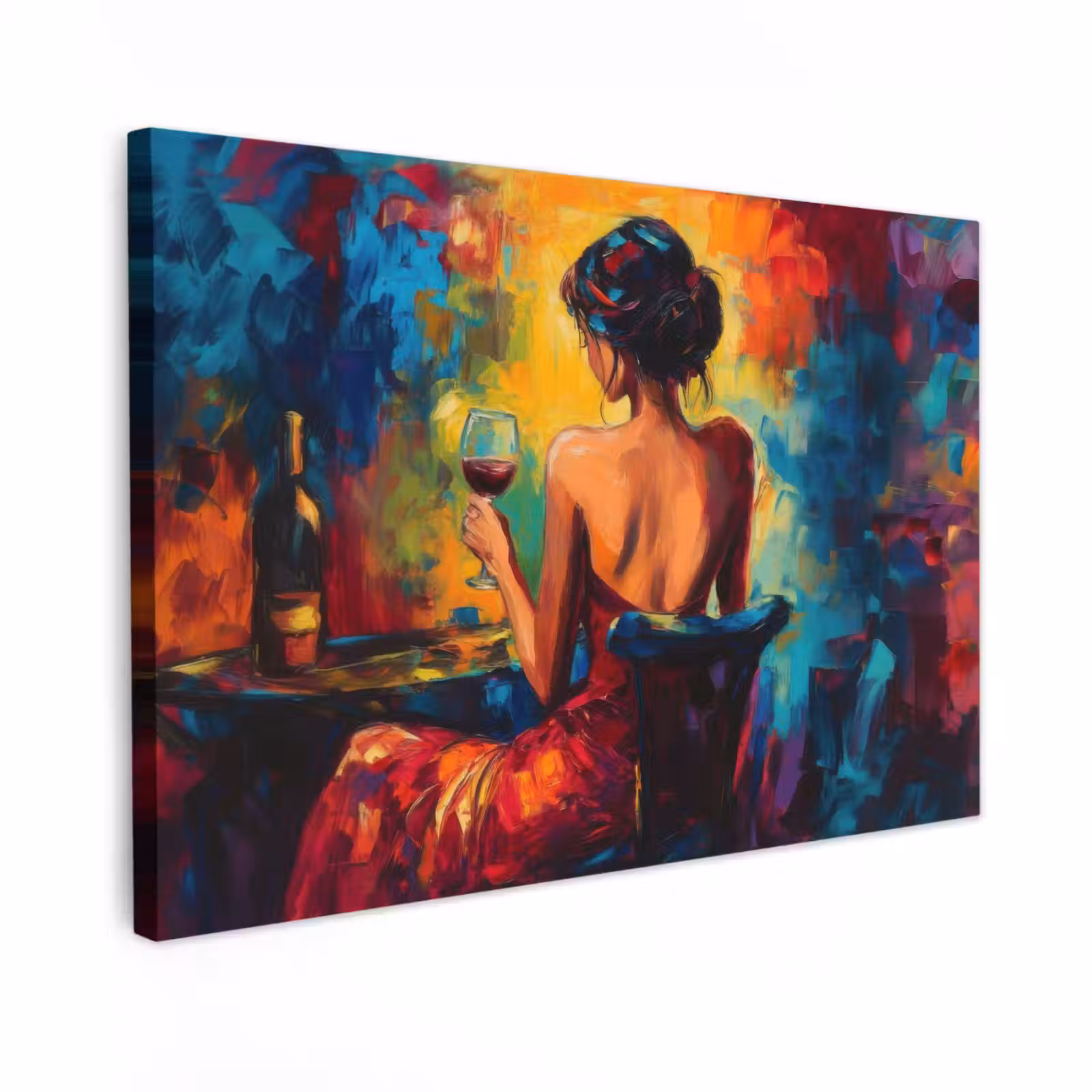 Canvas schilderij - Wijn - Vrouw - Sfeervol - Kleurrijk — 1