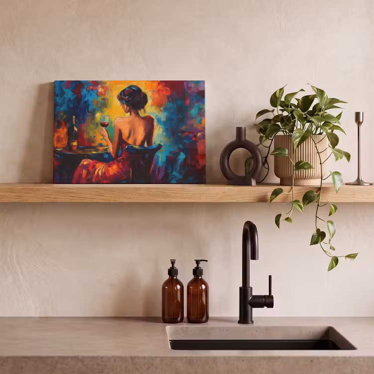 Canvas schilderij - Wijn - Vrouw - Sfeervol - Kleurrijk — 3