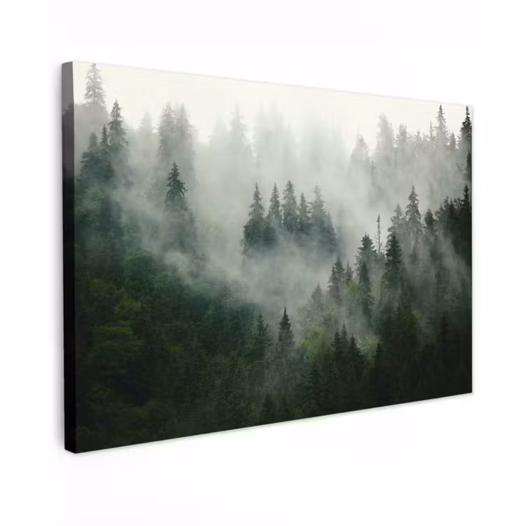 Canvas schilderij - Bos - Mist - Bomen - Natuur — 1