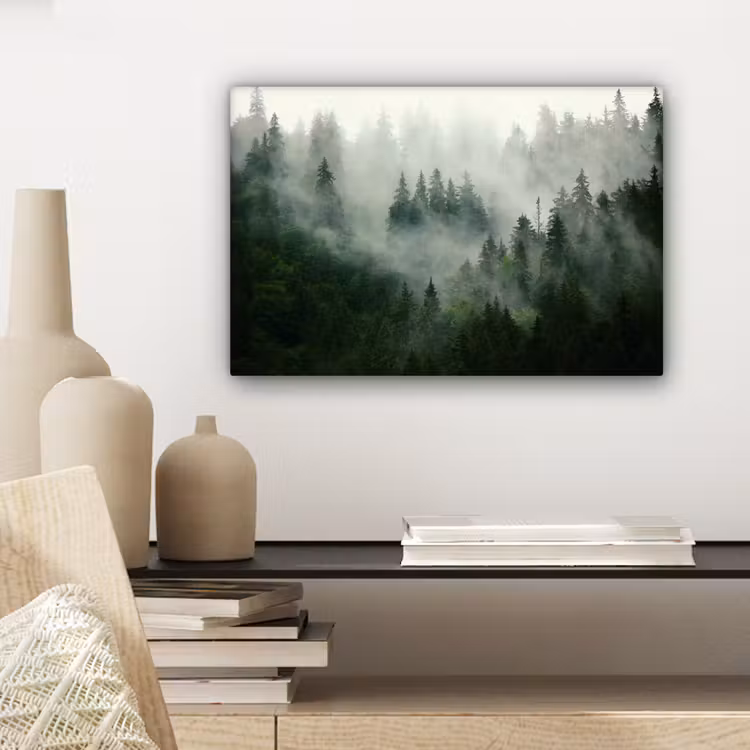 Canvas schilderij - Bos - Mist - Bomen - Natuur — 5