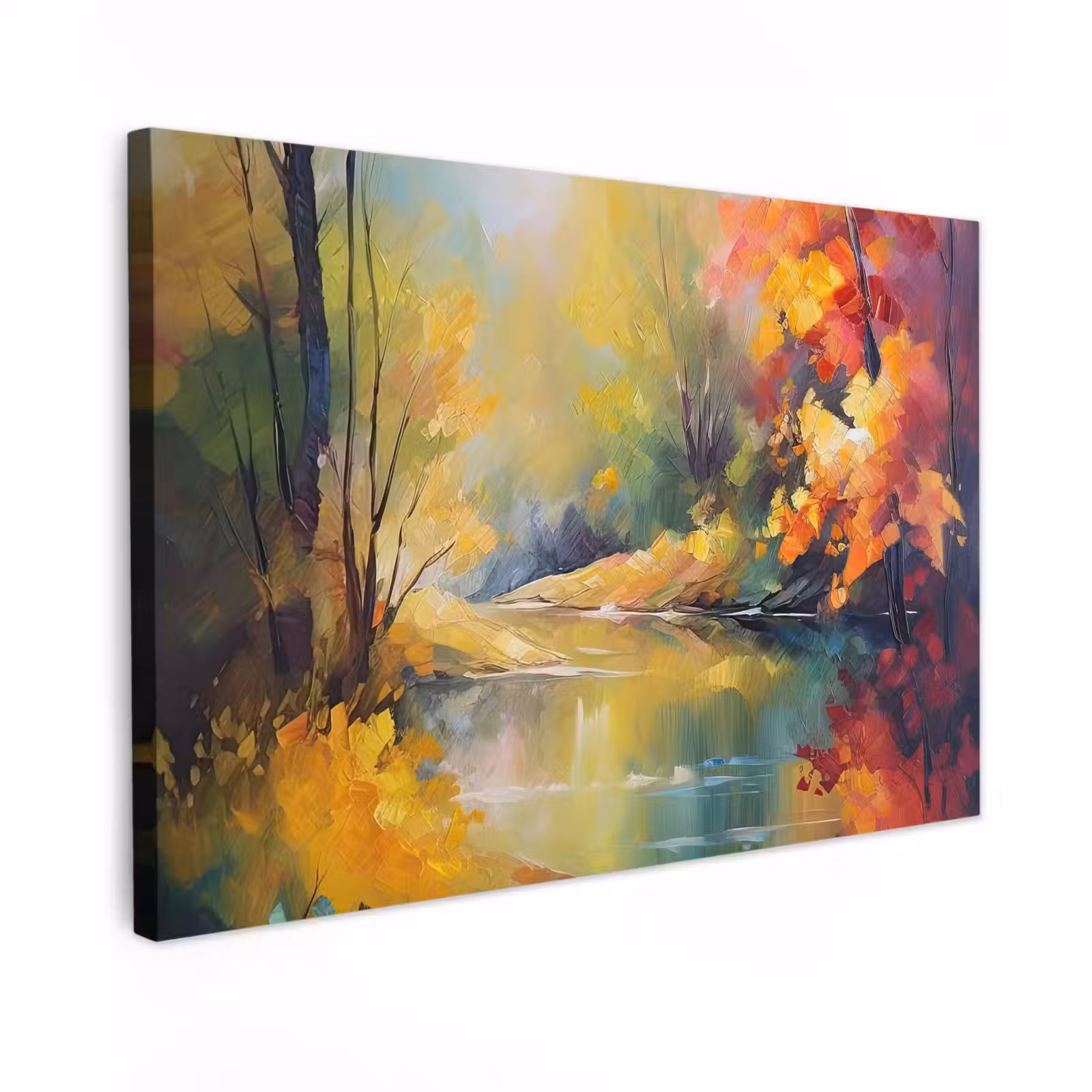 Canvas schilderij - Landschap - Olieverf - Rivier - Kleurrijk — 1
