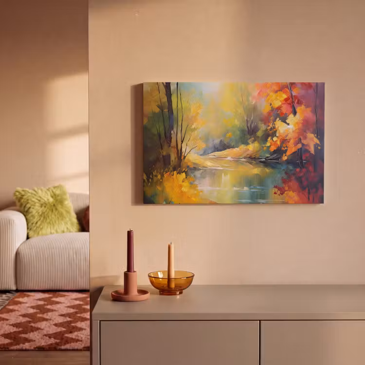 Canvas schilderij - Landschap - Olieverf - Rivier - Kleurrijk — 2