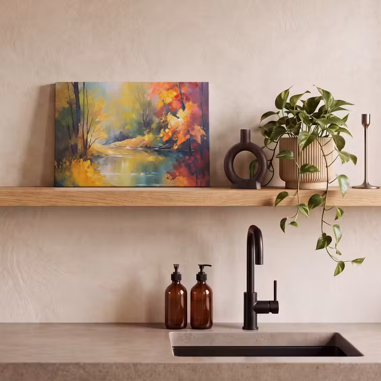 Canvas schilderij - Landschap - Olieverf - Rivier - Kleurrijk — 3