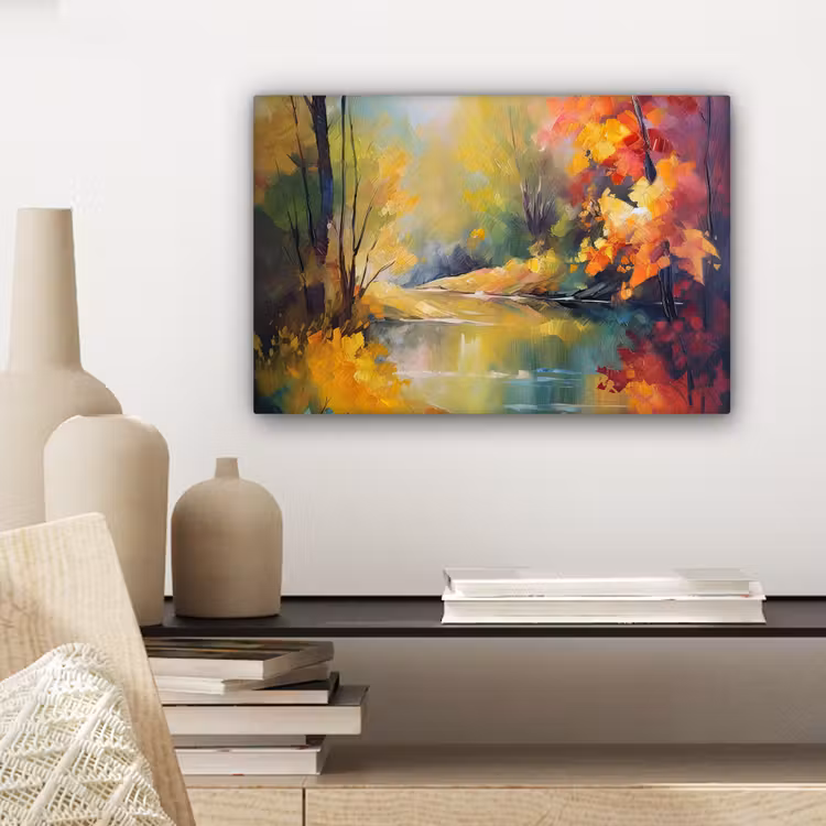 Canvas schilderij - Landschap - Olieverf - Rivier - Kleurrijk — 5