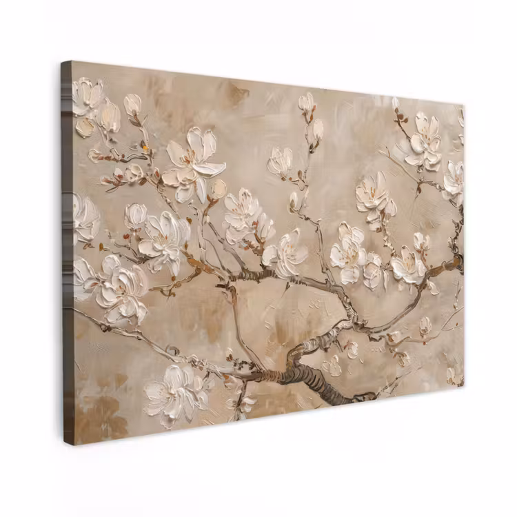 Canvas schilderij - Bloemen - Modern - Beige - Wit - Bloesem — 1